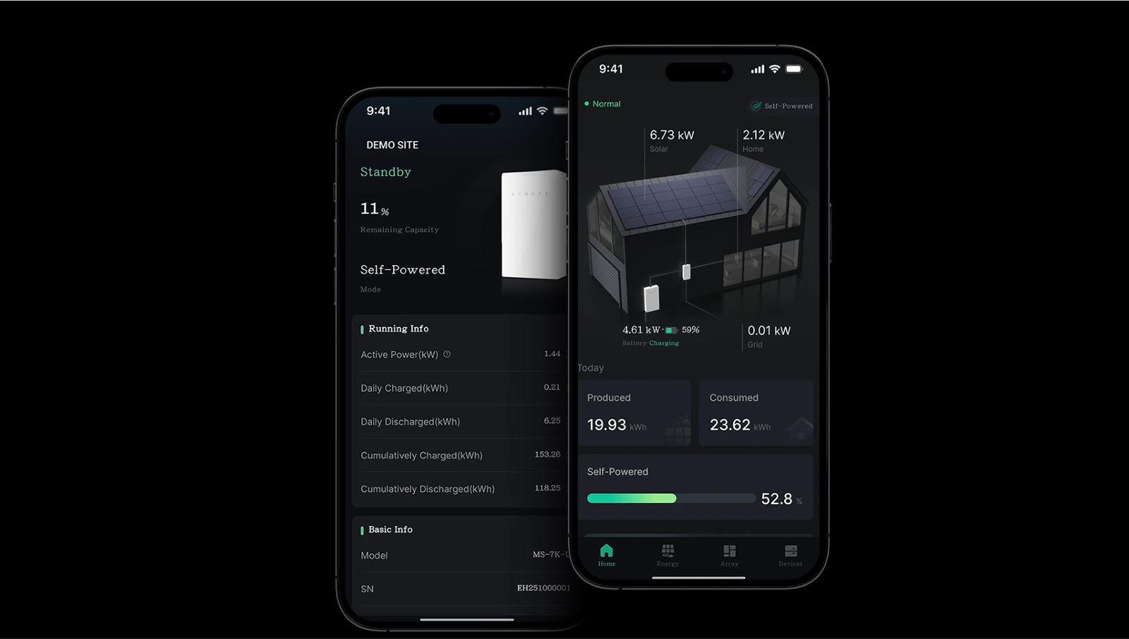 Atmozen-app op twee smartphones